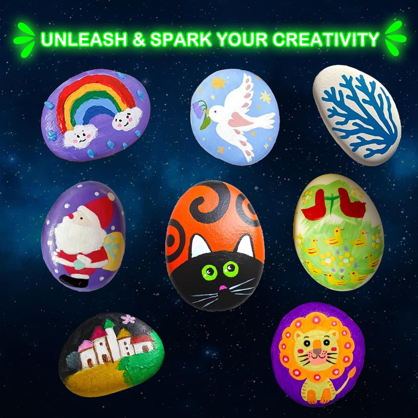 KIDS KING Glow in Dark Rock Painting Kit for Kids Ages 6-12, Art Craft for Party Drawing Activity, Creative Art Party Favors, Arts & Crafts Kit for Boys Girls Birthday Party Gift Toy