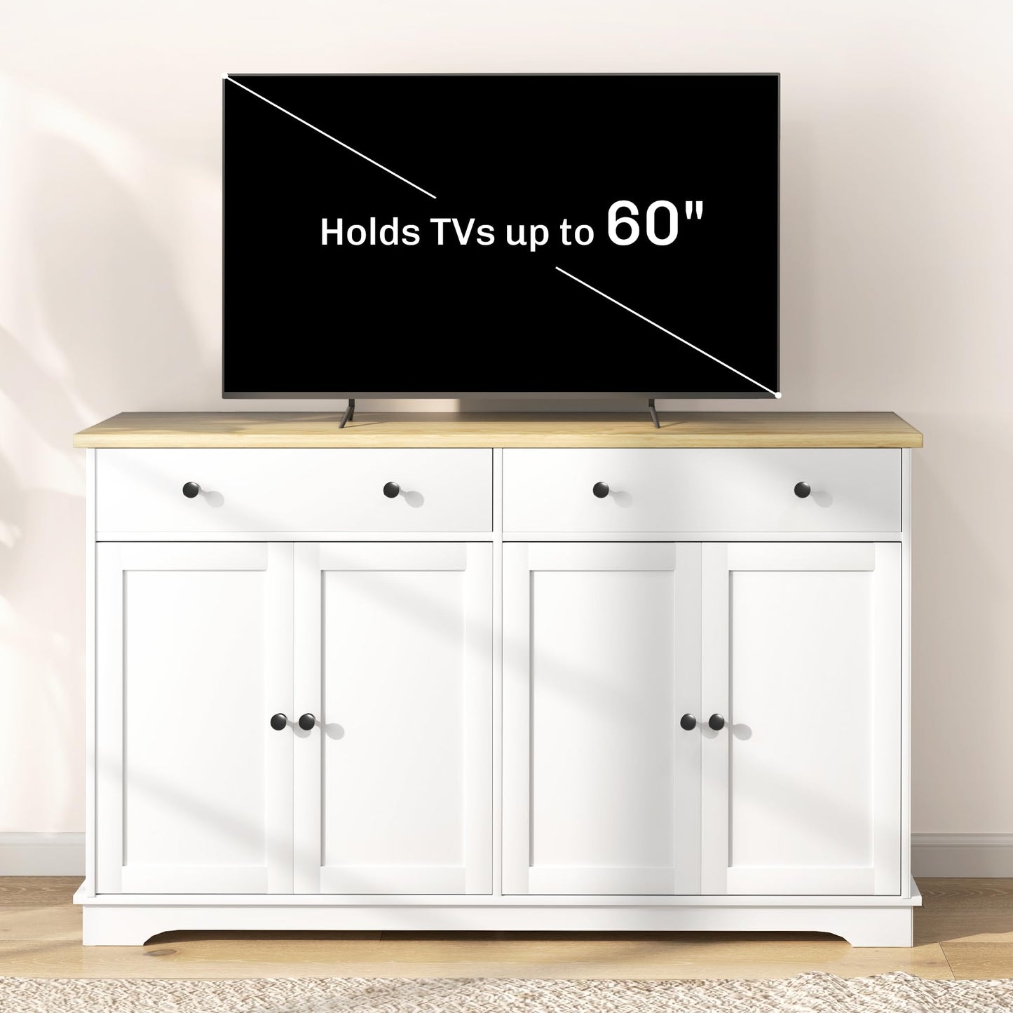 HOMCOM Sideboard Buffet Cabinet with Storage, 55" Modern Kitchen Cabinet with 4 Doors, 2 Drawers and 2 Adjustable Shelves, Coffee Bar Cabinet, White