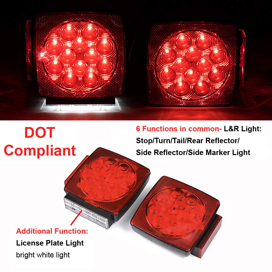 CZC AUTO 12V LED Submersible Left and Right Trailer Lights Stop Tail Turn Signal Lights for Under 80 Inch Boat Trailer Truck RV Marine-Replacement for Your Incandescent Bulb Units