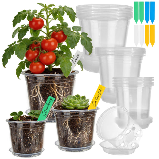 24 Pack Clear Nursery Pots for Plants, 4/5/6 Inch Plastic Plant Pots with Drainage Holes and Saucers, Transparent Orchid Pots for Indoor Plants, Seedlings, Cuttings, Repotting and Root Observation