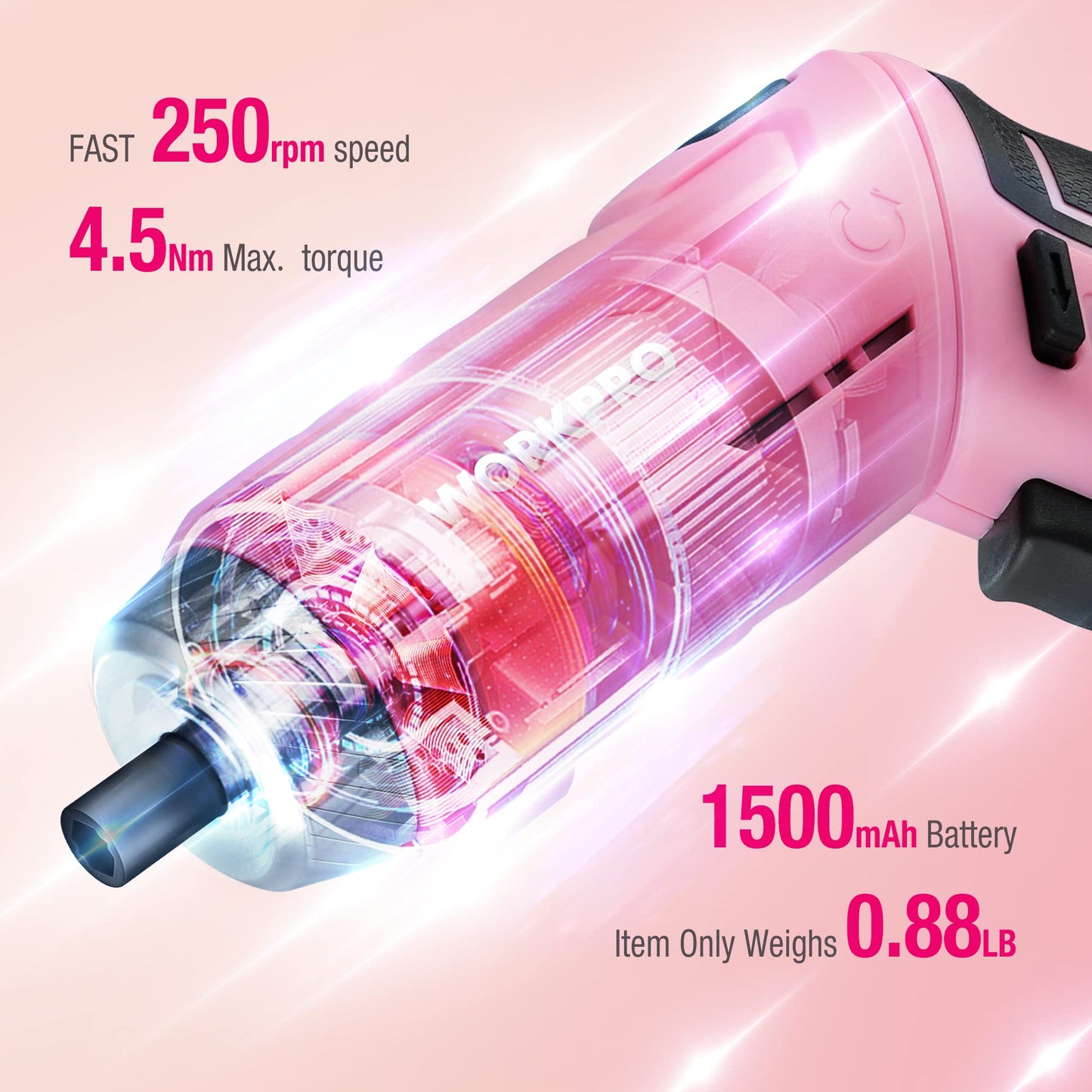WORKPRO Pink Tool Set with 3.7V Rotatable Electric Screwdriver, 18PCS Portable Ladies Home Tool Kit with Toolbox, Cordless Electric Screwdriver Kit, Household tool kit for Dorm, Apartment -Pink Ribbon