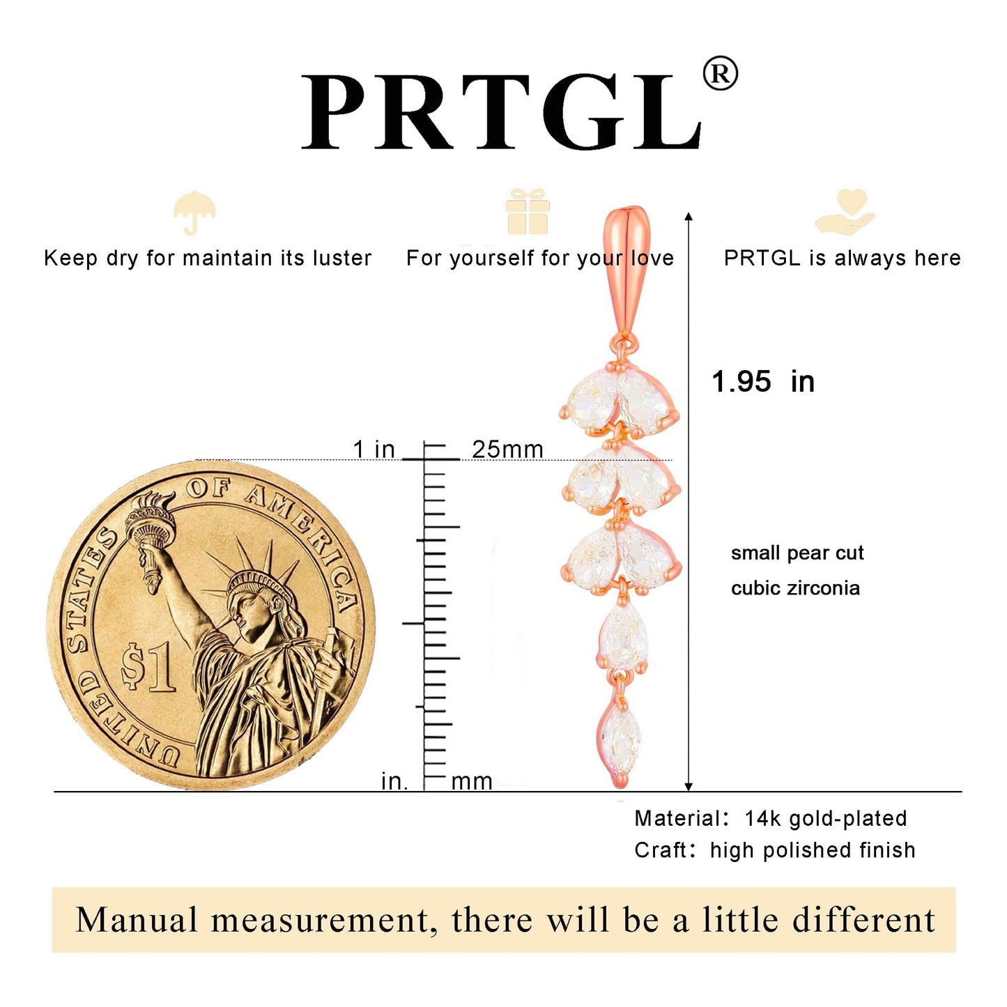 PRTGL Dangle Earrings for Women - 14K Rose Gold Plated Cubic Zirconia CZ Dangle Wedding Earrings for Women Bridal Bridesmaid