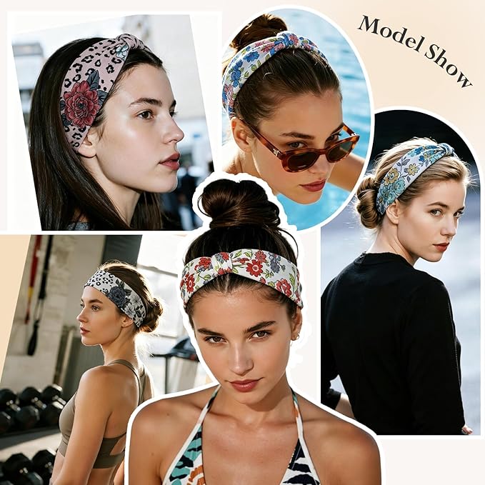 HSEM Boho Headbands for Women 6-Pack – Non-Slip Wide Head Bands, Thick Elastic Hair Bands – Large Knotted Soft Stretchy Sweatbands for Running, Yoga, Makeup, Washing Face, Spa & Workout