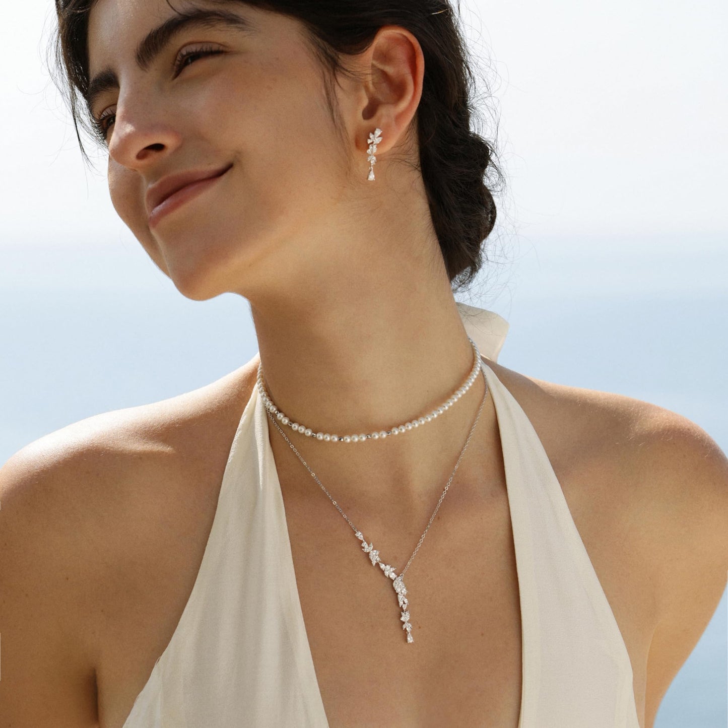 FANCIME Wisteria Reverie Necklace for Women Sterling Silver White Gold Plated Simulated Diamond Flower Drop Y Necklace Fine Jewelry Wedding Birthday Anniversary Graduation Mothers Day Gifts for Wife Women Bride Her