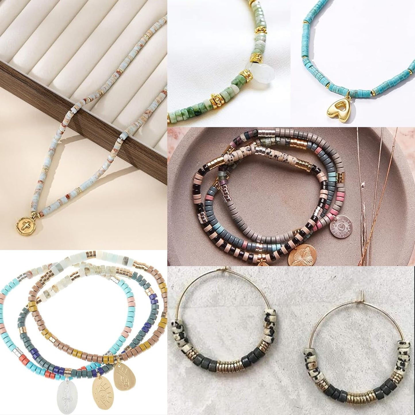 NITOPUPU 150Pcs 4×2mm Natural Blue Spot Jasper Spacer Stone Beads for Jewelry Making Supplies, Loose Semi Flat Round Gemstone Tube Beads for Bracelets DIY Crafts