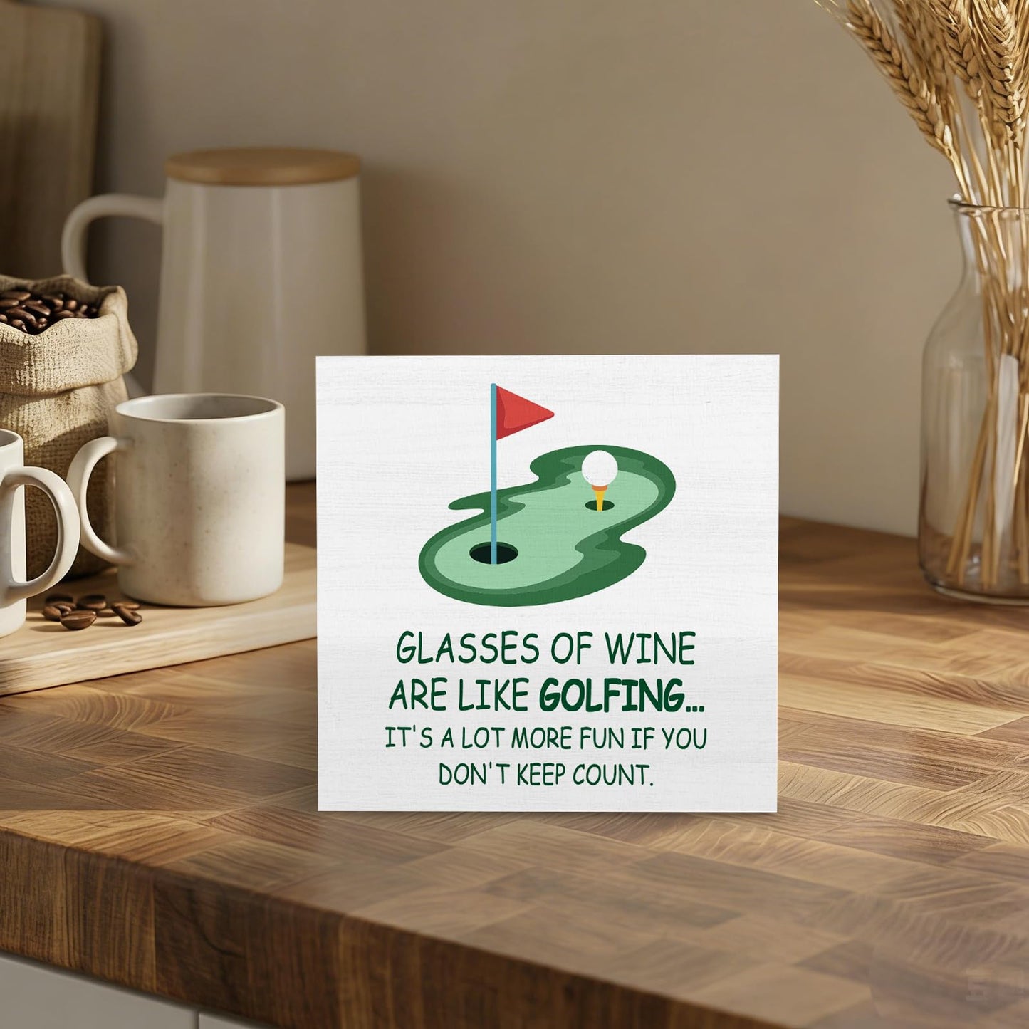 GWOKPAAI Funny Golf Wine Wooden Box Signs Desk Decor, Golf Gifts for Women Men, Wine Lover Gifts Wooden Signs Desk Decorations for Home Bar Cart Pub Lounge Bedroom Tabletop Shelf Wall, 5x5in