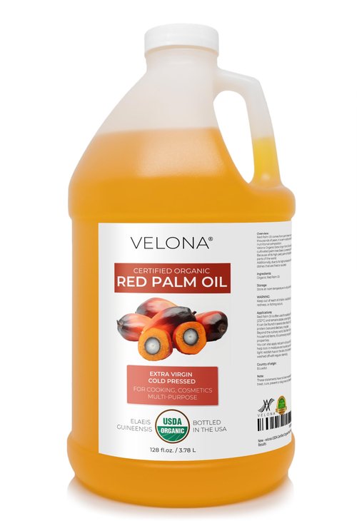 velona USDA Certified Organic Red Palm Oil 1 Gallon / 128 Fl Oz | Food and Cosmetic Grade | in jar | Extra Virgin, Cold Pressed | Skin, Face, Body, Hair Care | Use Today - Enjoy Results