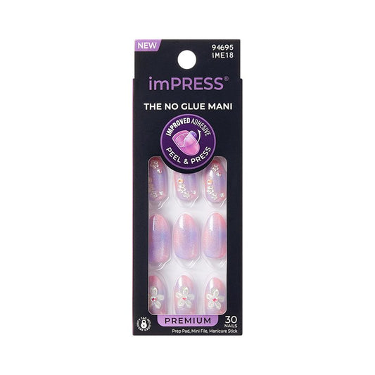 Kiss Impress No Glue Mani Press On Nails, Design, 'Pick Me First', Pink, Medium Size, Oval Shape, Includes 30 Nails, Prep Pad, Instructions Sheet, 1 Manicure Stick, 1 Mini File