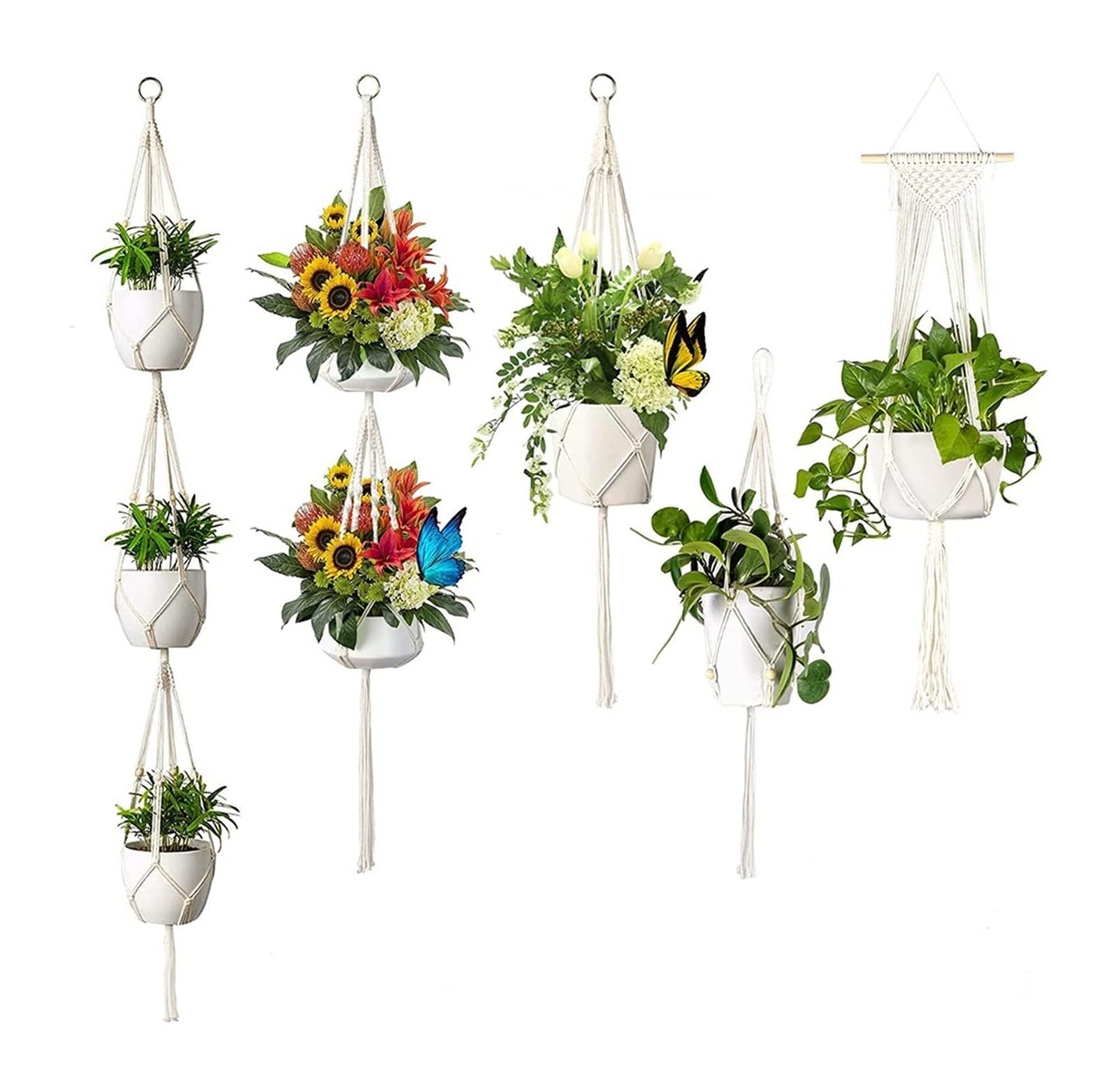 AroudightElive Plant Holder Basket Handmade Macrame Plant Hanger Flower Pot for wall Decoration countyard Garden Knotted Lifting(23)