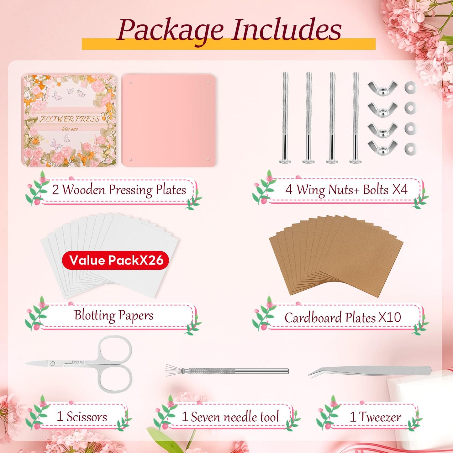 Flower Press Kit – 11"x11" Large Wooden Plant Press for DIY Pressed Flowers & Bouquet Preservation | Scrapbooking & DIY Crafts | Craft Kit for Adults & Teens | Ideal Gift for Nature & Art Lovers