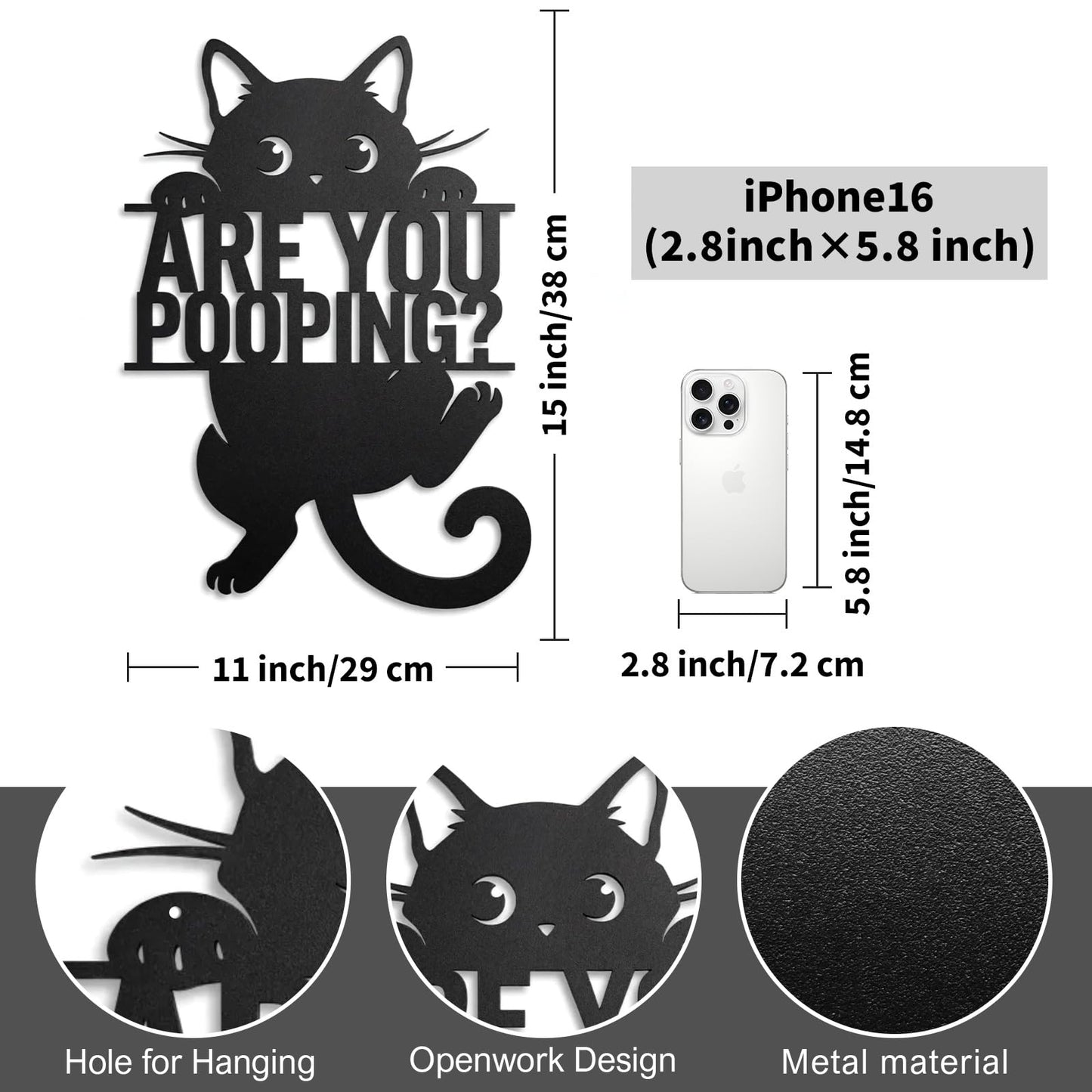 FANTAART Black Cat “Are You Pooping” Bathroom Signs Wall Art,15x11 Inch Funny Metal Cat Restroom Sign Animal Bathroom Wall Art for Toilet, Cat Lover Gifts for Women Home Decor