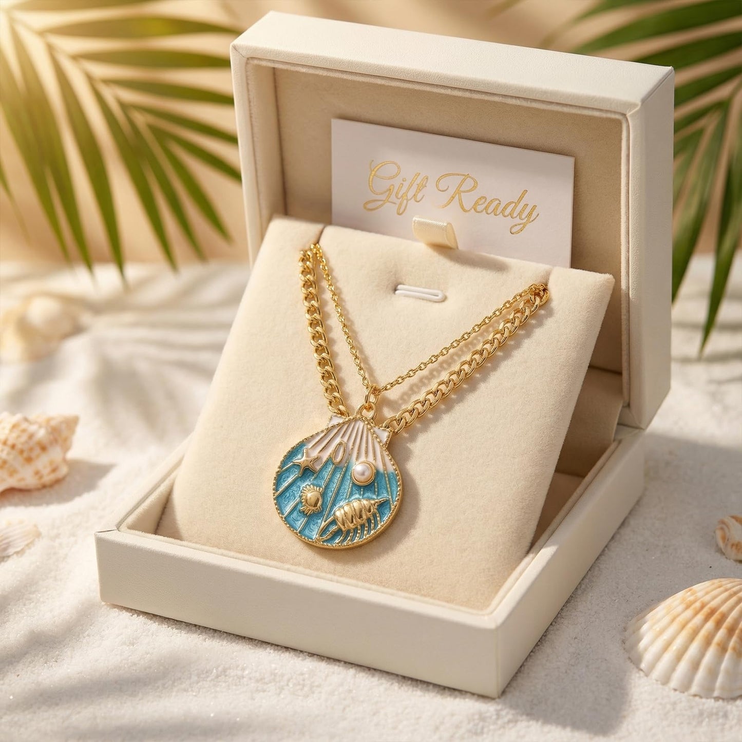 Gmai Double Layer 18K Gold-Plated Seashell Necklace,Enamel Ocean Pendant with Starfish,Crab & Faux Pearl 18in Adjustable Stainless Steel Chain for Women, Perfect for Summer Beach Party & Vacation (Gold, Animal)