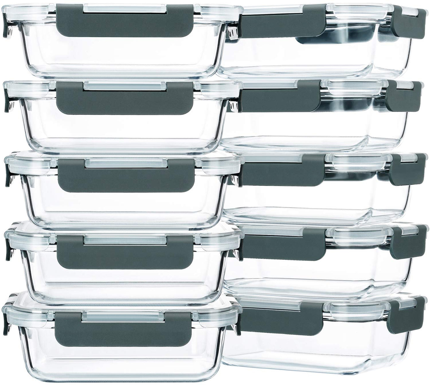 M MCIRCO 10-Pack,22 Oz Glass Meal Prep Containers,Glass Food Storage Containers with lids,Lunch Containers,Microwave, Oven, Freezer and Dishwasher (Gray)
