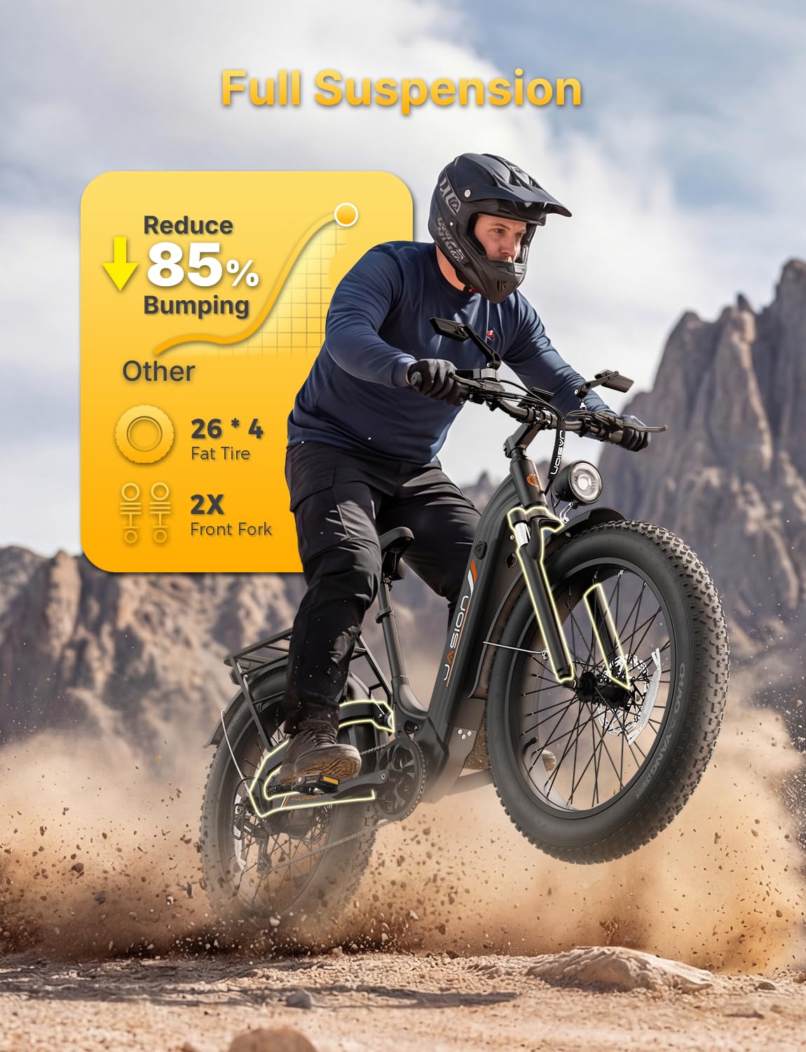 Jasion Thunder Pro ST Electric Bike,2000W Peak Ebikes for Adults,26''Fat Tire Best Ebike for Men,90 Miles with 1040Wh Removable Battery,35+MPH Max Speed Bicycles,500LB Capacity