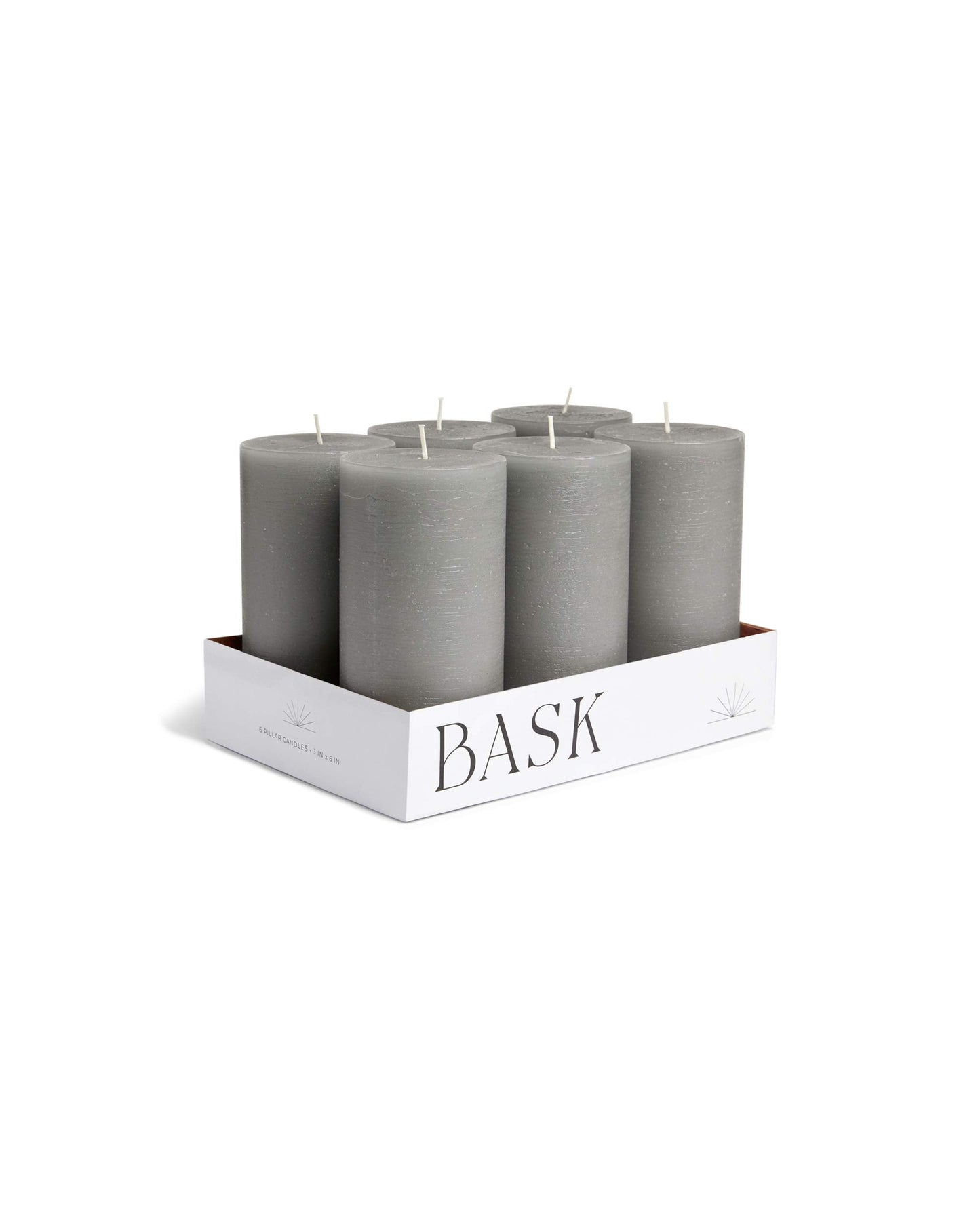 Mottled Pillar Candles by Bask - Set of 6-3" x 6" Dripless Unscented Candles in Grey for Home Decor, Relaxation & All Occasions