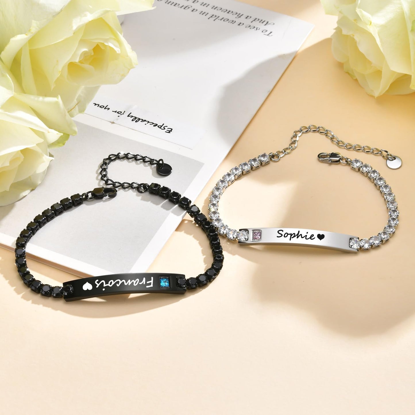 Personalized Matching Bracelet for Couple - Custom Engraving Couple Bracelet,Stainless Steel Long Distance Relationship Jewelry,Promise Bracelet for Bf and Gf,Wedding Anniversary Birthday Promise Gift
