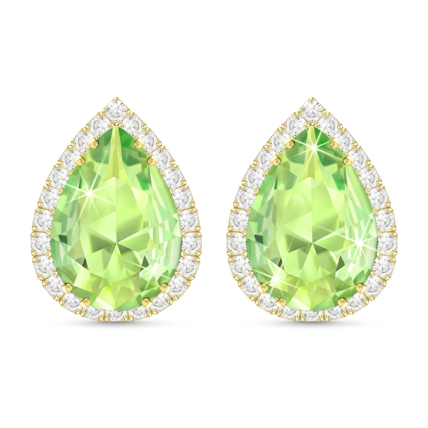 Linawe Green Gold Stud Earrings for Women, Imitation Diamond Morganite Emerald Cubic Zirconia Bridal Earrings, Iridescent Lime Green Teardrop Earrings Studs Rhinestone Crystal