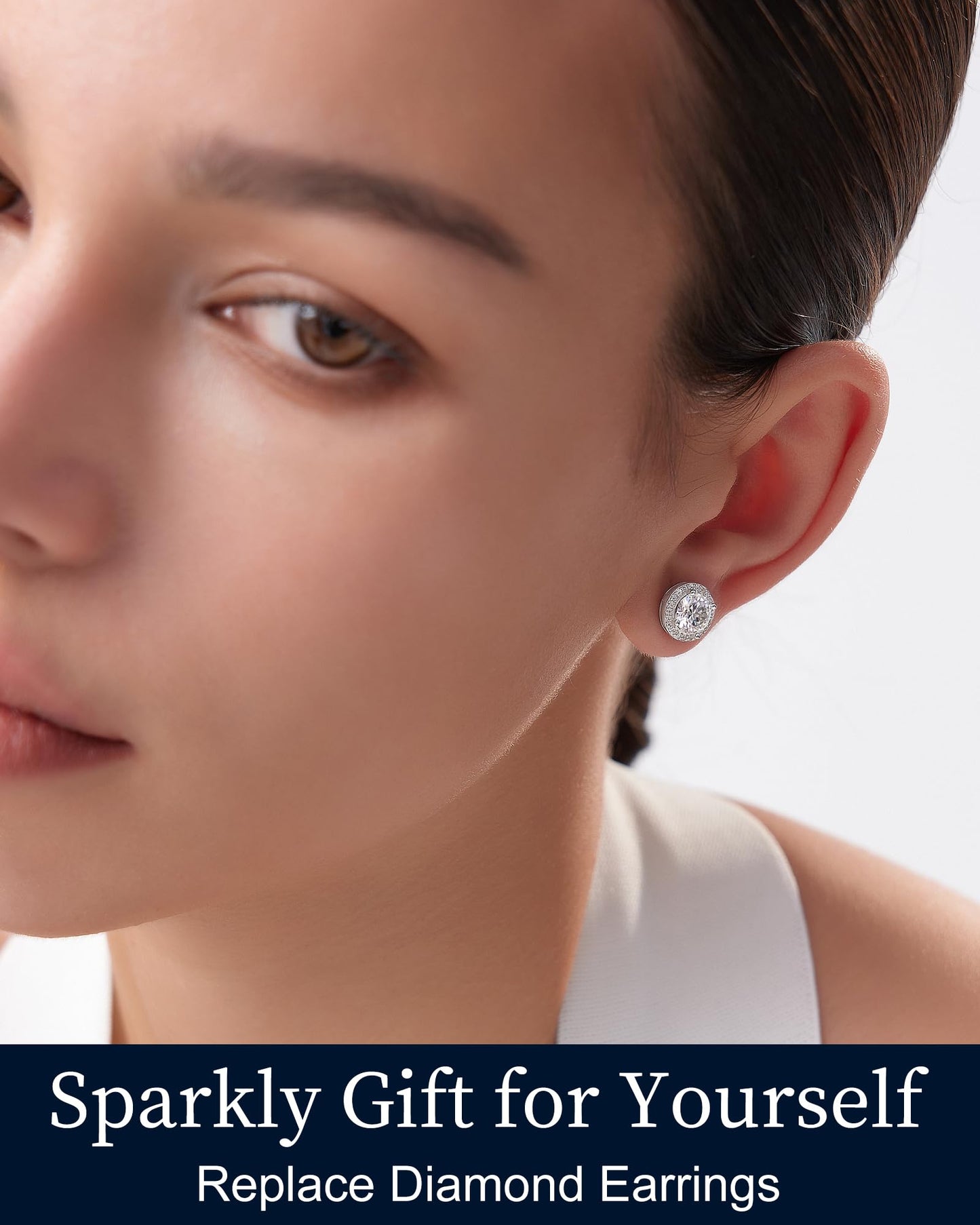 N9NEMUSES Moissanite Stud Earrings, 1 Carat Round Cut D Color VVS1 Clarity Lab Created Moissanite Earrings Studs 18K White Gold Plated 925 Sterling Silver Halo Earrings Jewelry Gifts for Women Men