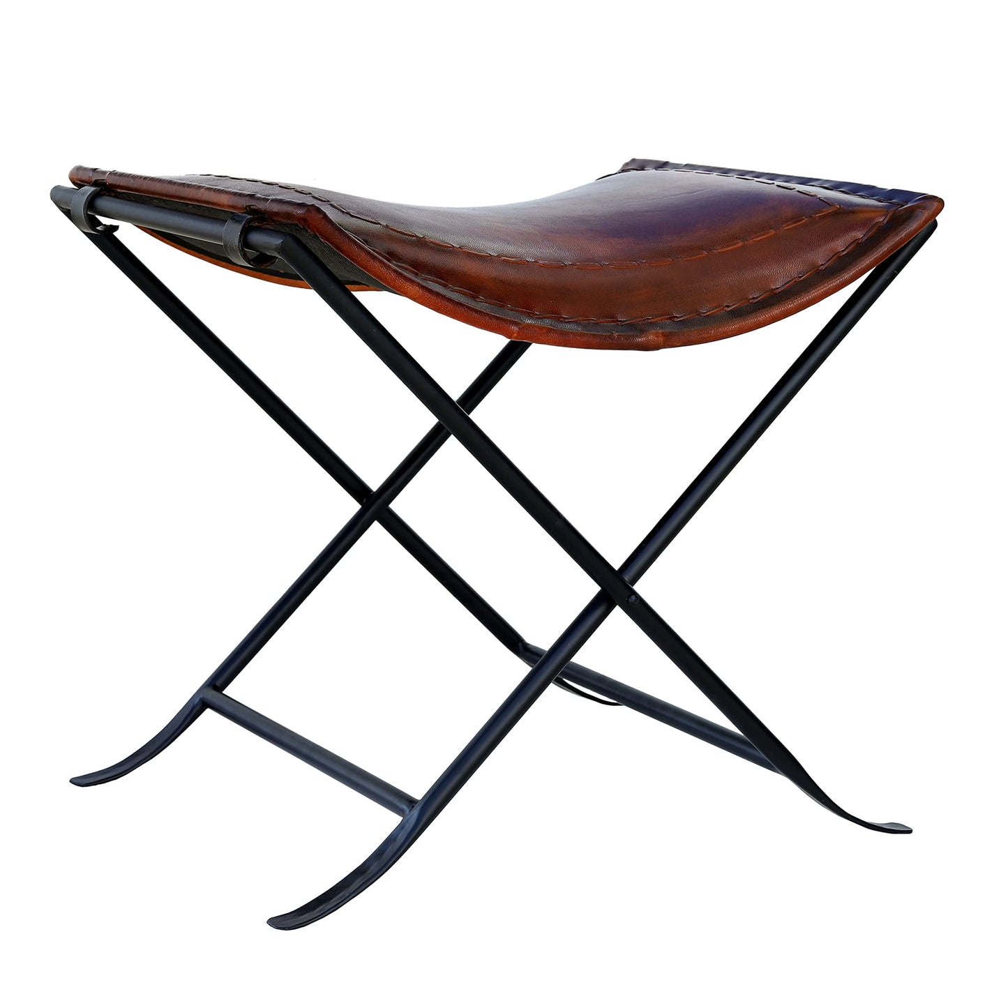 cuero Melton Leather Stool Side Stich Classical Side Stich Stool Bench (Brown)