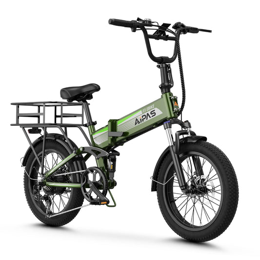 Aipas F3 Electric Bike for Adults with 1500W Motor Peak,48V12.8Ah Removable Battery Max 62 Miles 28MPH,20" x 3.0 Fat Tire Folding Electric Bike with 7-Speed and Full Suspension with Rear Basket