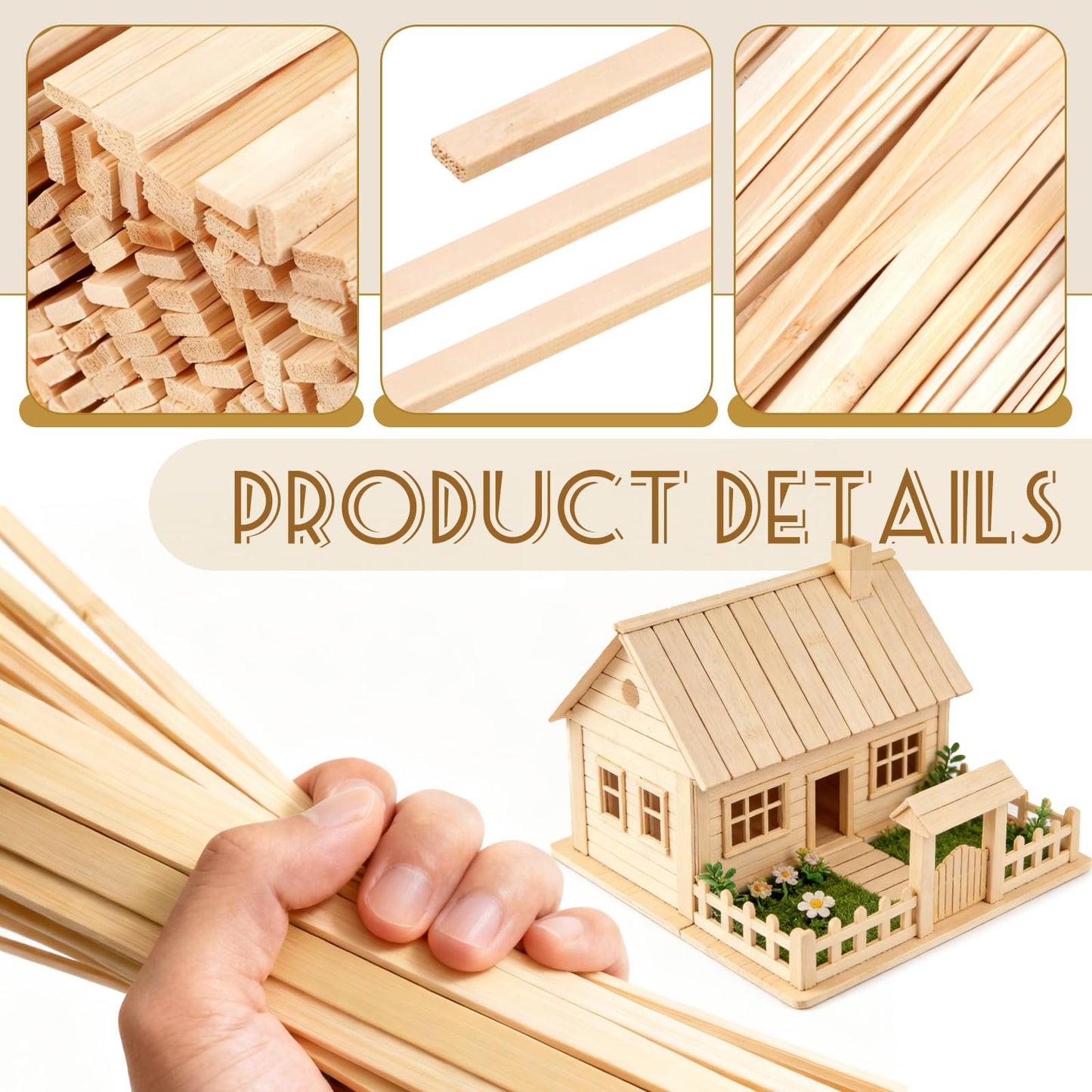 200 Pcs Extra Long Natural Bamboo Sticks - 15.7 x 0.35 Inch Strong Wood Strips, Multipurpose Wooden Craft Sticks for DIY Craft Projects, Handmade Decor, Model Building & Art Supplies