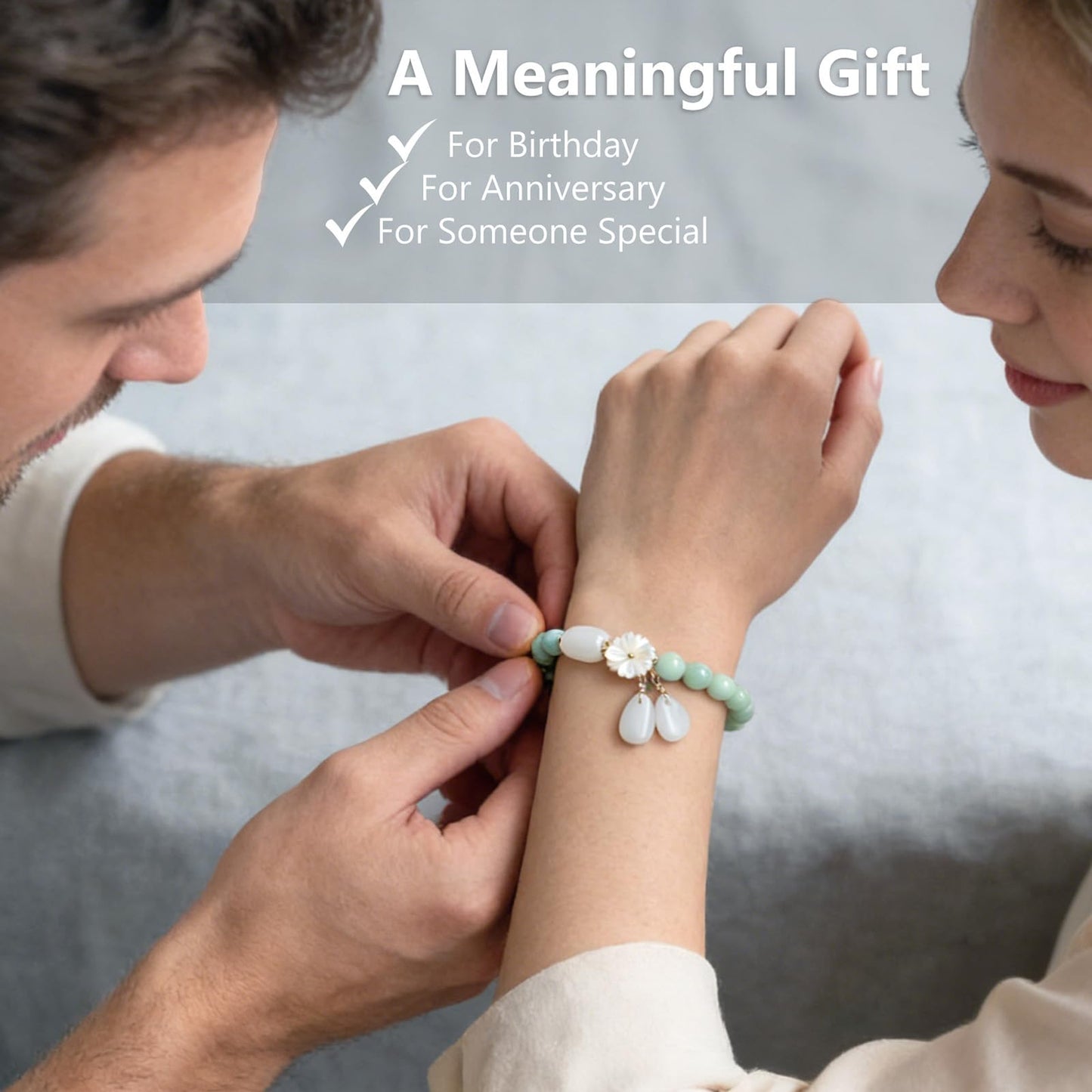 HL1971 Natural Jade Bracelet for Women Gradient Green Jade Bead Elastic Bracelet, Suitable for Christmas, Thanksgiving