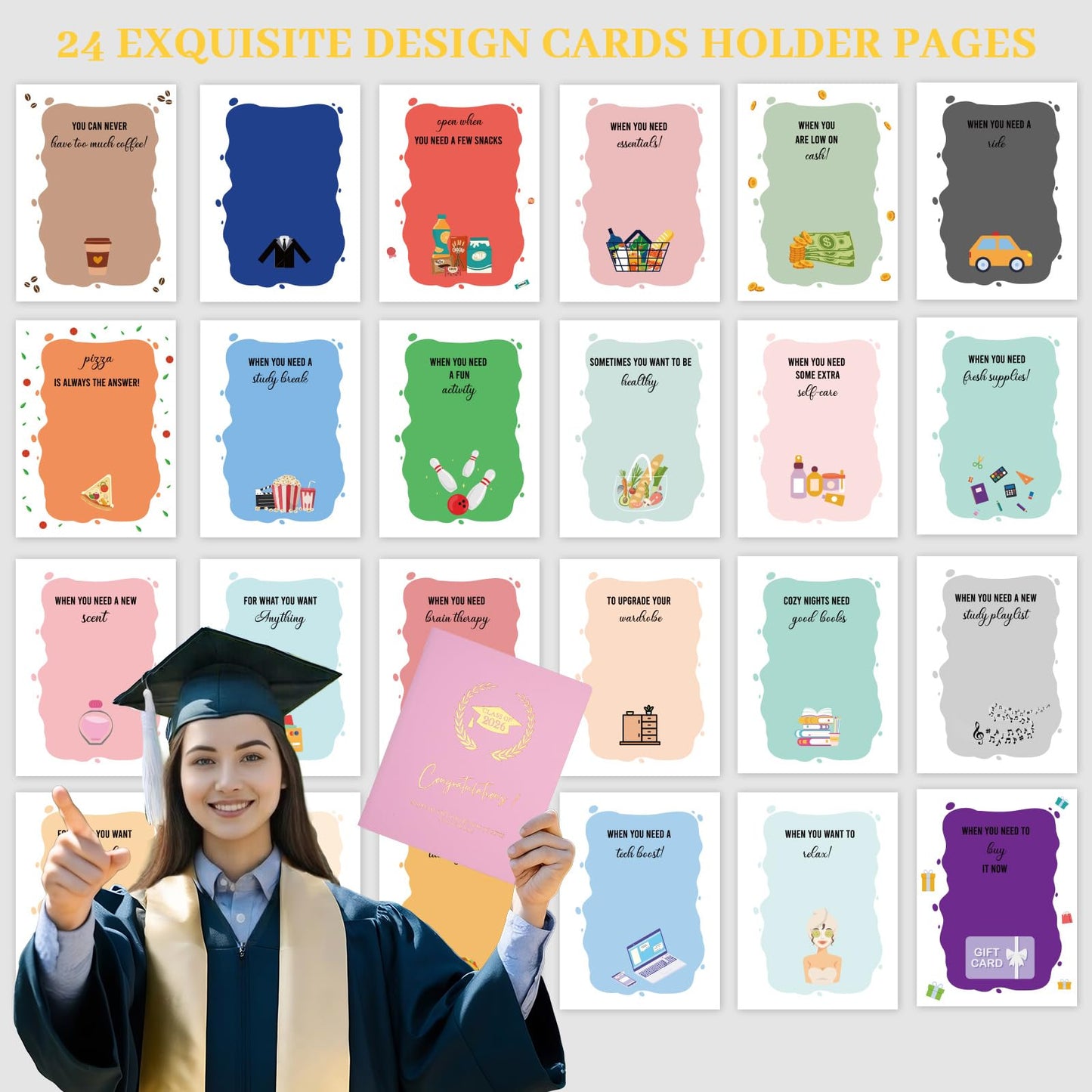 Graduation Gifts 2026, High School / College Graduation Gift Card Book, First Year of College Survival Kit from Parents for Her Girls Teens Students, Class of 2026 Gift Card / Cash Holder booklet