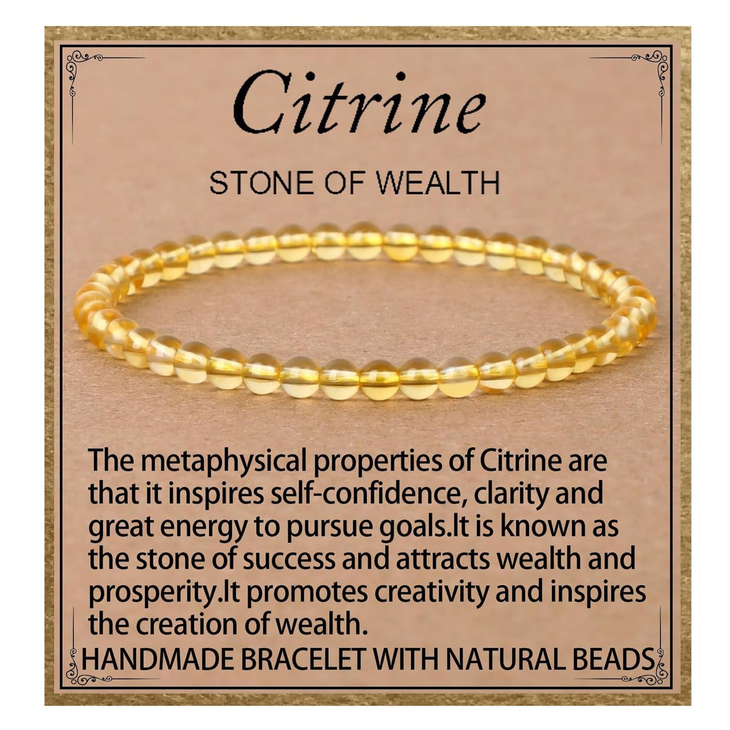 LPBeads Handmade Natural Gemstone Stretch Elastic 4mm Citrine Bracelet Healing Crystal Round Stone Beads Jewelry Gifts for Women Men