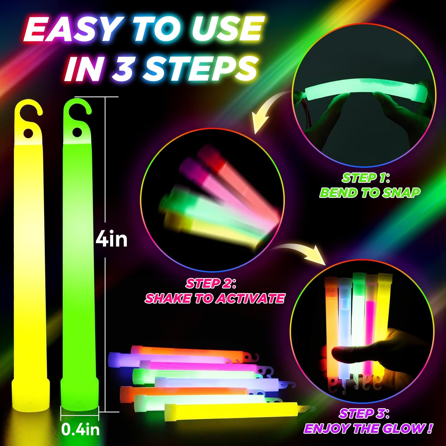 200Pcs Glow Sticks - 4 inch Glow In the Dark Sticks Halloween Party Favors, Waterproof Glow Sticks Lights Bulk Party Pack for Kids with 10 Hours Duration, Party Favors Light Stick for Halloween Party