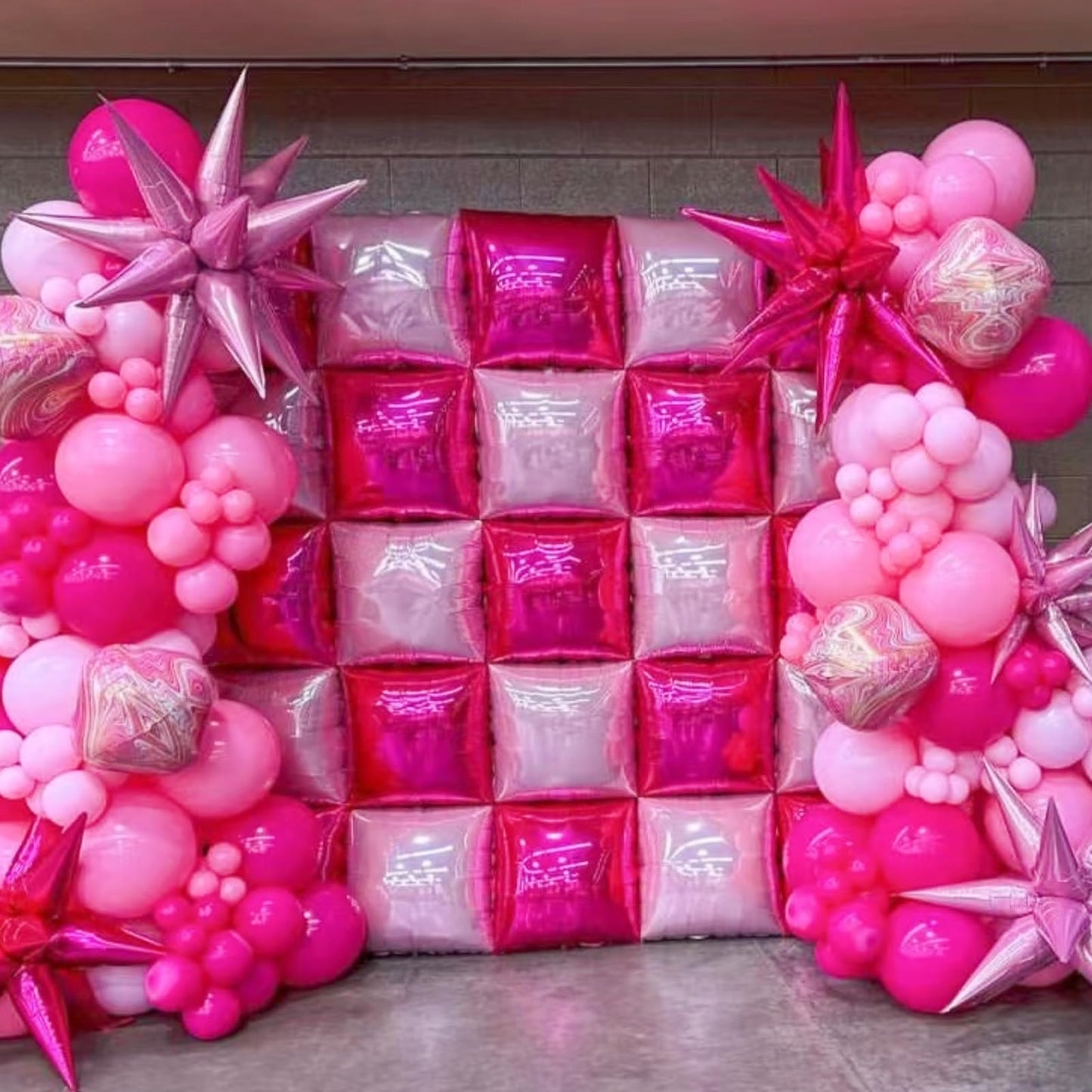 Orgnafey Metallic Magenta Hot Pink Flat Square Foil Balloons Tunnel Arch Wall Mylar Balloon Garland Kit Valentine's Day Bachelorette Birthday Engagement Bridal Wedding Party Background Decorations
