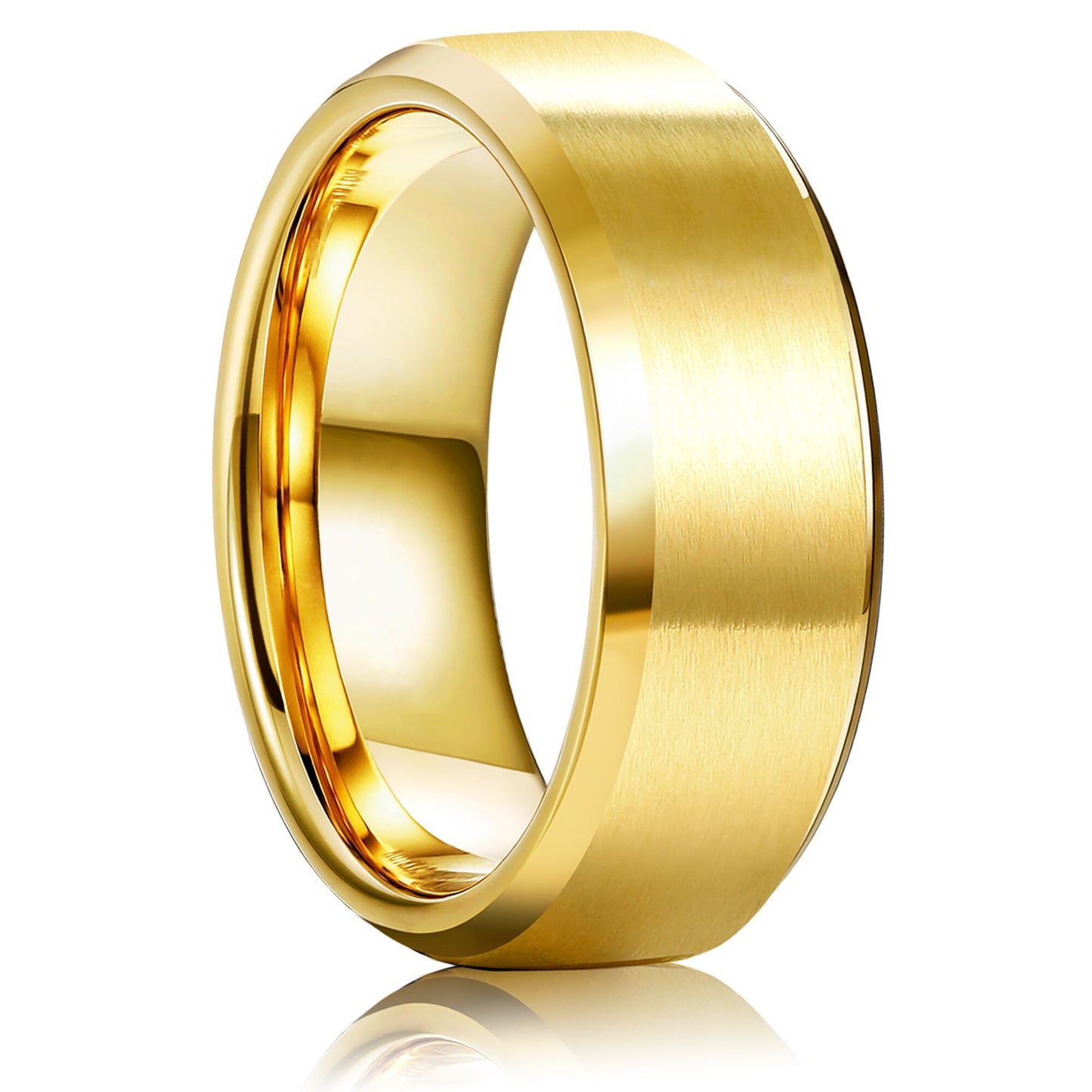 Jstyle Stainless Steel Rings for Men Women 8MM Wedding Band Rings Matte Surface - Beveled Polished Edge Mens Ring Size 10 18K Gold Plated Ring for Men