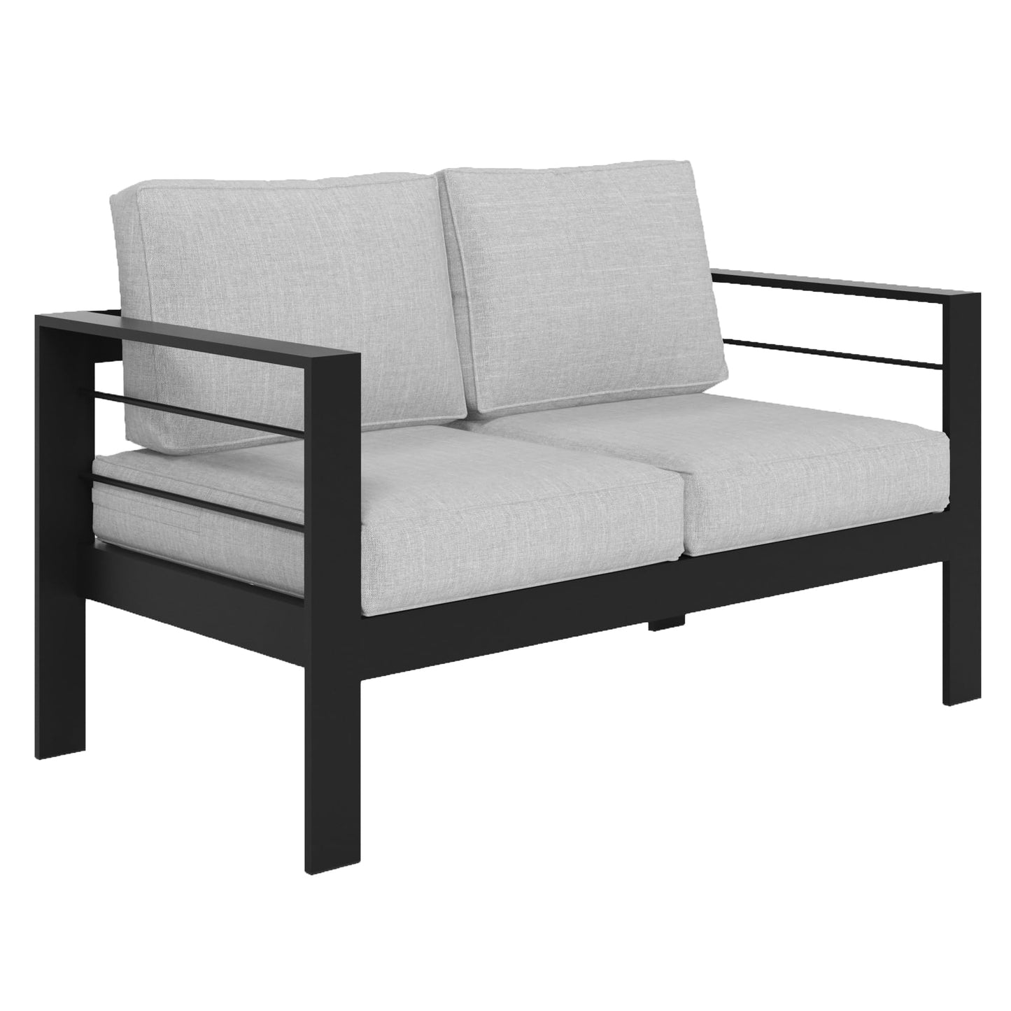 Solaste Aluminum Patio Loveseat, Metal Patio Sofa with Water-Resistant Cushion, Weather-Resistant Modern Outdoor Loveseat, Black Frame Grey Cushion