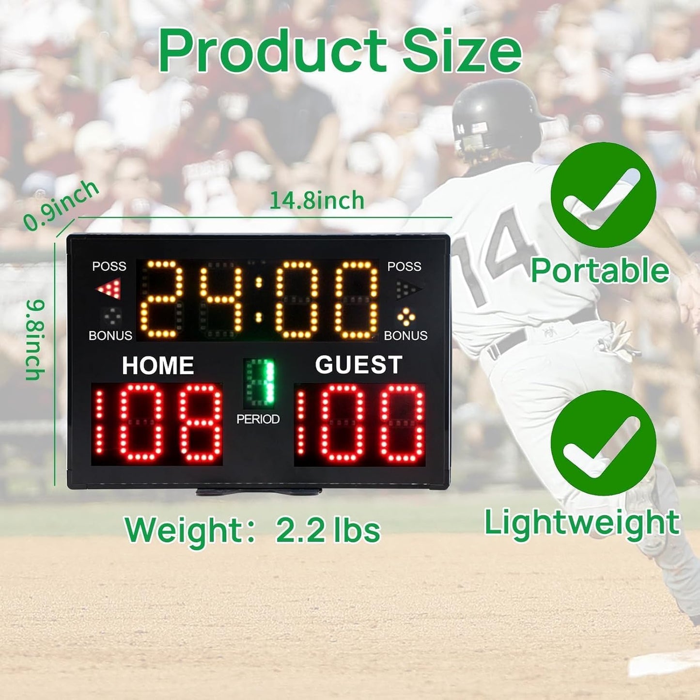 Ousmile Basketball Scoreboard with Timer Clock, Digital Scoreboard with Remote, Portable Battery Powered Electronic Scoreboard for Baseball/Tennis/Soccer/Volleyball/Ping Pong Games