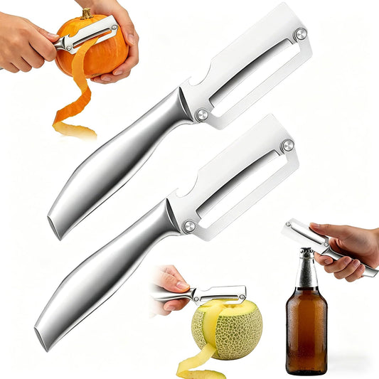 2-in-1 Multifunctional Vegetable Peeler for Kitchen, Heavy Duty Stainless Steel Blade with Wide Arc-Shaped Edge, Premium Fruit and Vegetable Peeler for Butternut Squash Pumpkin Pineapple Sugarcane