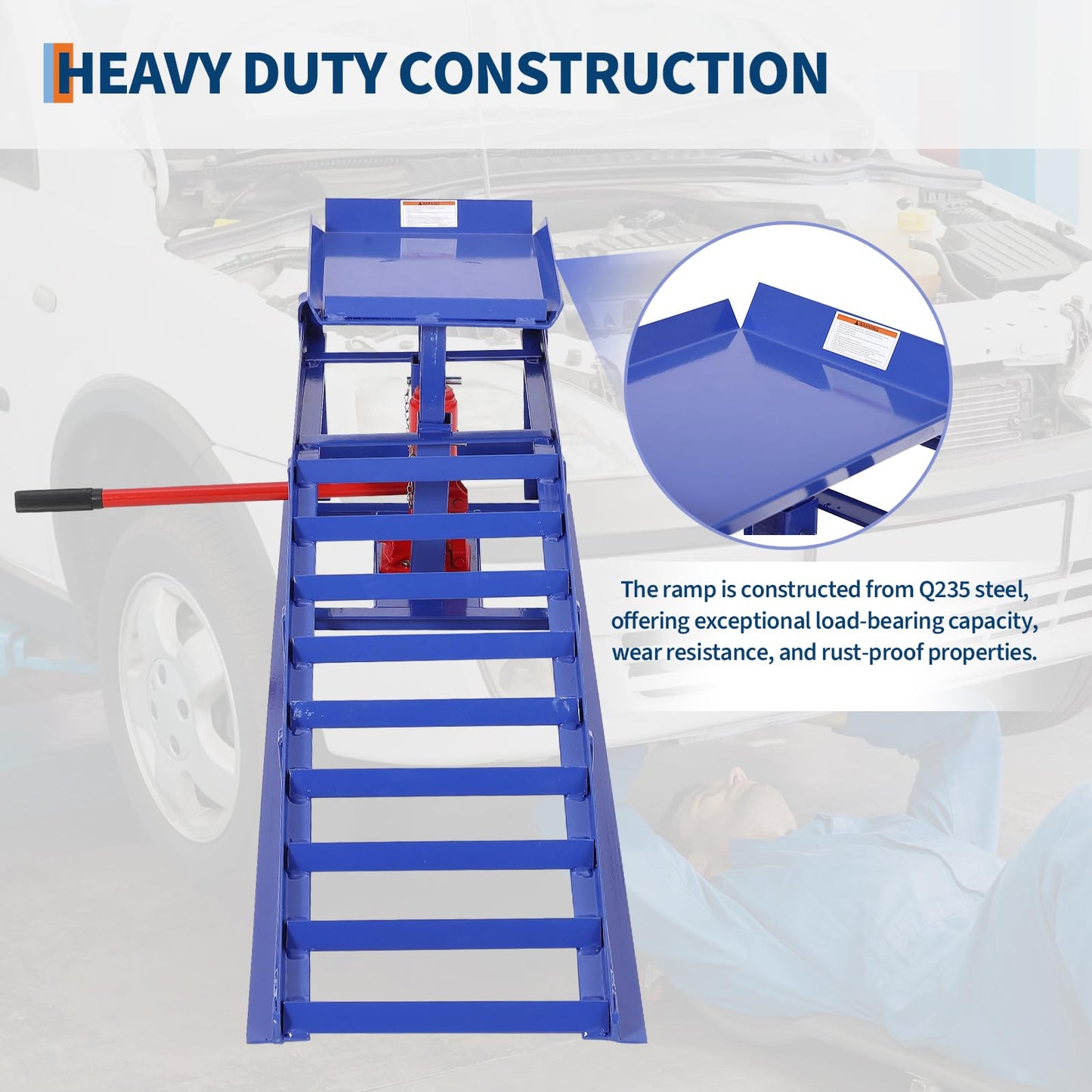 Hydraulic Car Ramps 2 Pack, 11000 LBS/5T Heavy Duty Steel Auto Service Ramps, 9.4"-13.34" High Lift for Truck, Vehicle, SUV, Garage, Oil Changes, Repair & Maintenance