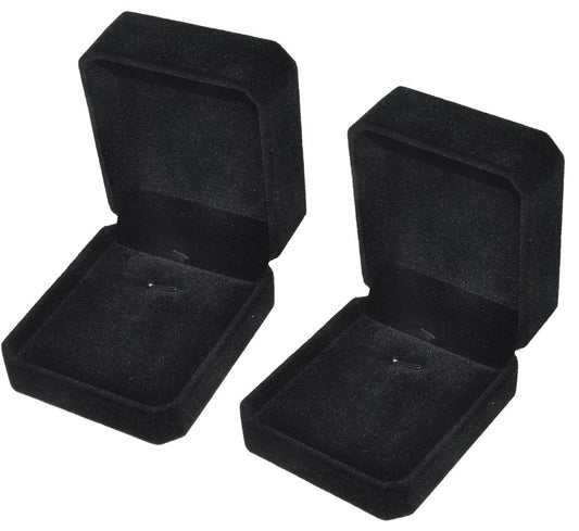 2Pcs Classic Velvet Necklace Box for Jewelry Gift, Black Pendant Display Case for Wedding Engagement Anniversary