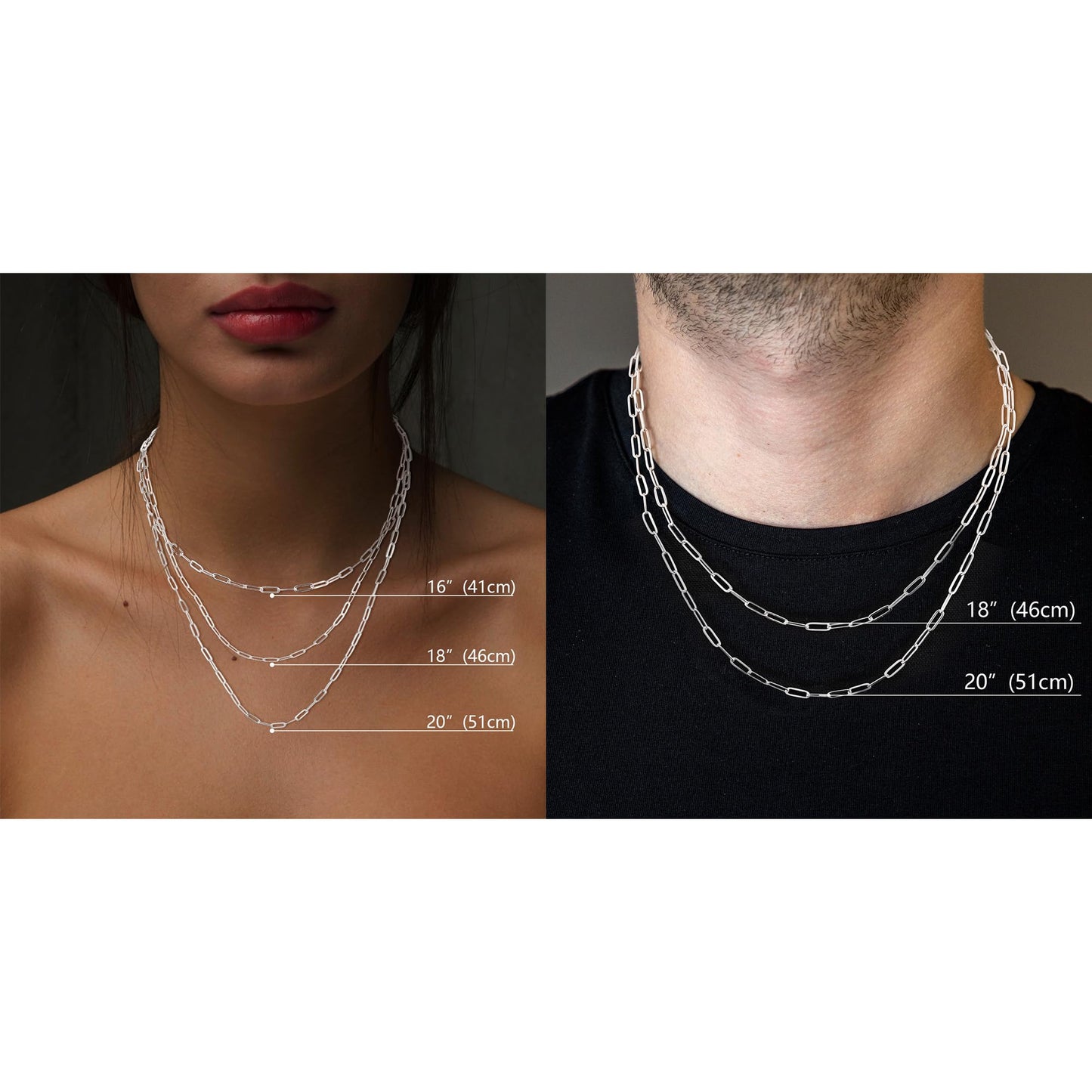 MBW Silver Simple Paperclip Chain Necklace, Dainty Sterling Silver Choker Necklace for Women Trendy 18in Waterproof Minimalist Thin Link Necklace Jewelry Gifts