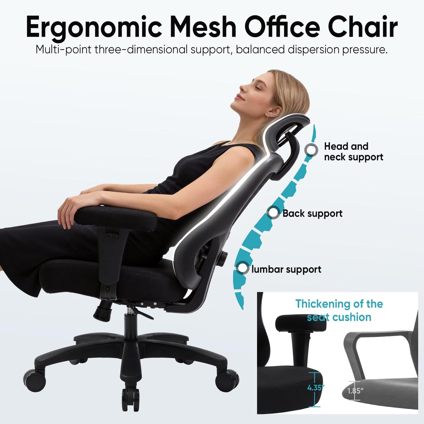 500lbs Big and Tall Office Chair Heavy Duty Office Chair with Adjustable Lumbar Support & Headrest,Ergonomic Mesh High Back Computer Desk Chair, Extra Wide Seat Chair