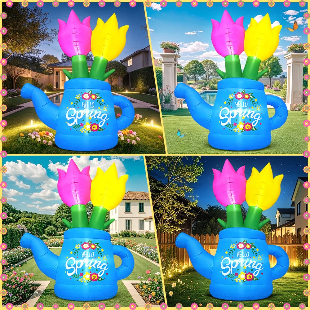 6FT Spring Easter Inflatable Flower Outdoor Decoration Inflatable Flower Decor Blow Up Flower Decoration, Built-in LED Lights for Spring Easter Holiday Lawn Party Yard Outdoor Supplies