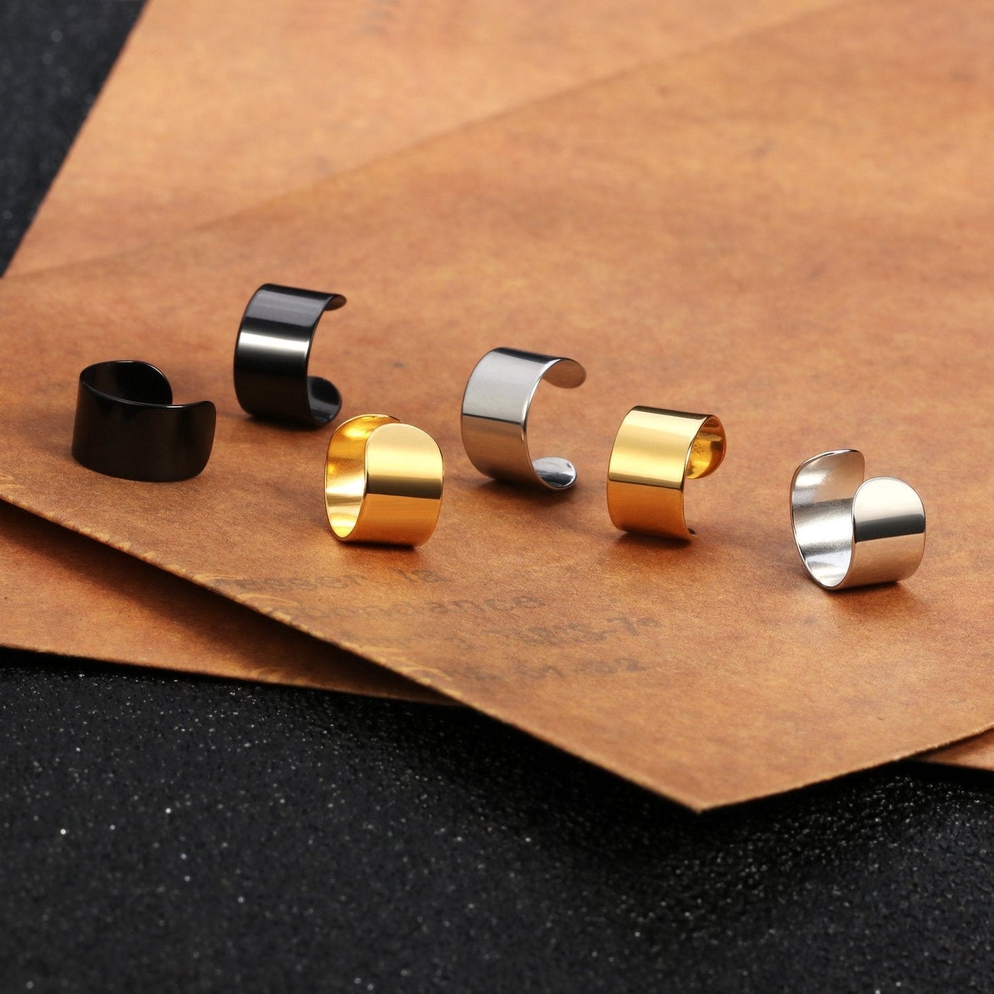 JewelrieShop Earcuffs Stainless Steel Ear Cuffs Helix Cartilage Clip on Wrap Punk Earrings for Women Men Non Piercing Adjustable 3 pairs