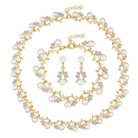 AILUOR Pearl Jewelry Set for Women, 14K Gold/Silver Plated Pearl Necklace, Earring Set and Choker - Wedding Bridal Gift (3pcs Gold)