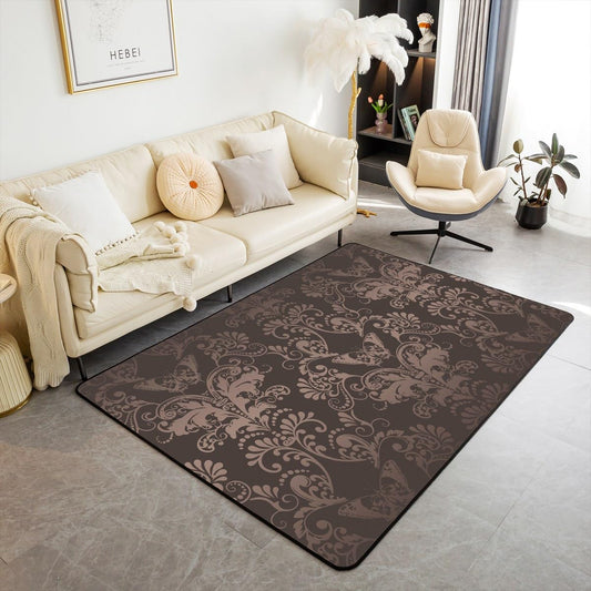 Adult Bohemian Exotic Indoor Floor Mat 3x5 Jacquard Damask Carpet Antique Victorian Baroque Area Rug Butterfly Floral Pattern Decorative Rug for Bedroom Living Room Non Slip,Brown Black