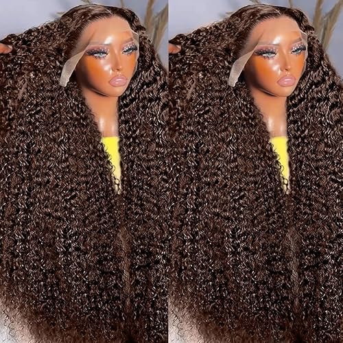 Full Brown Deep Wave Lace Front Wigs Human Hair Pre Plucked 220% Density 13x6 Chocolate Brown Curly Lace Frontal Wigs Human Hair for Women Brazilian Virgin Hair 22inch