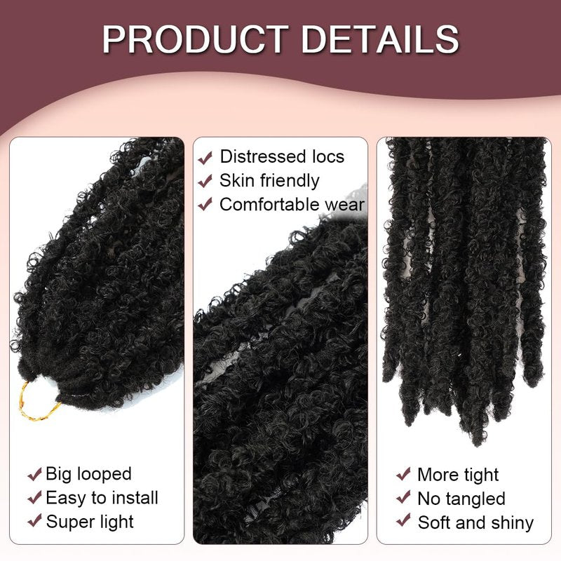 GetGal 6 Packs Butterfly Locs Crochet Hair 36 inch Pre Looped Distressed Faux Locs Crochet Hair for Black Women Butterfly Soft Locs Natural Hair Extension(36inch,1B)