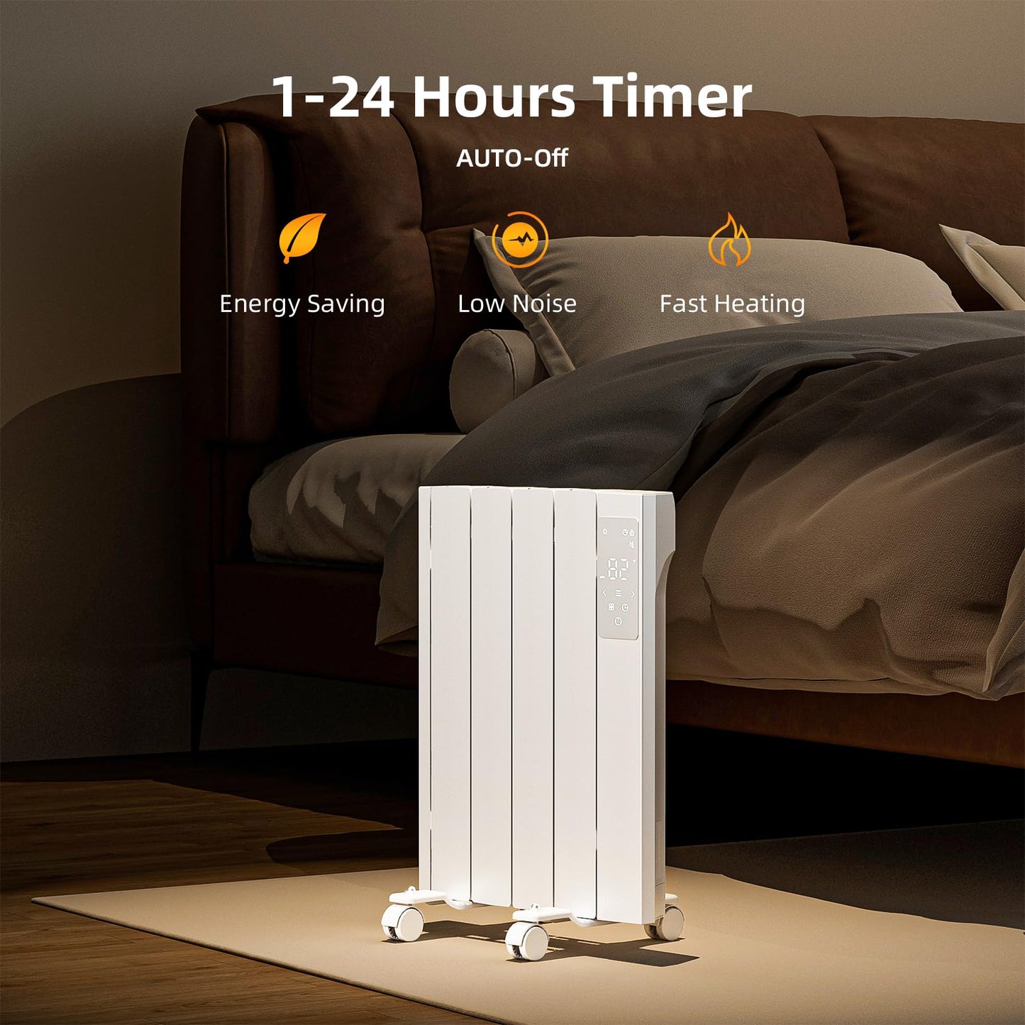 Lueptexx 800w Convection Wall Panel Heater-Electric Heater for Indoor Use, Quiet Fan-less Design, Energy Efficient Heating with ECO Mode, Remote Control, 24h Timer, Child Lock