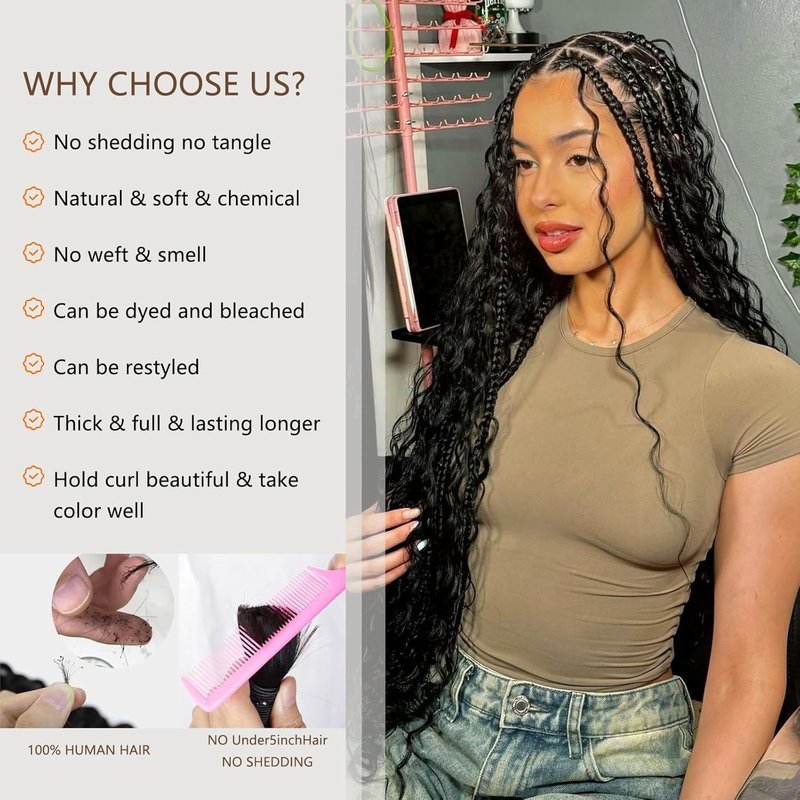 Human Braiding Hair - Deep Water Wave Bundles for Boho Braids | Pre-Stretched 18 Inch, Natural Color, 110g (2 Packs)