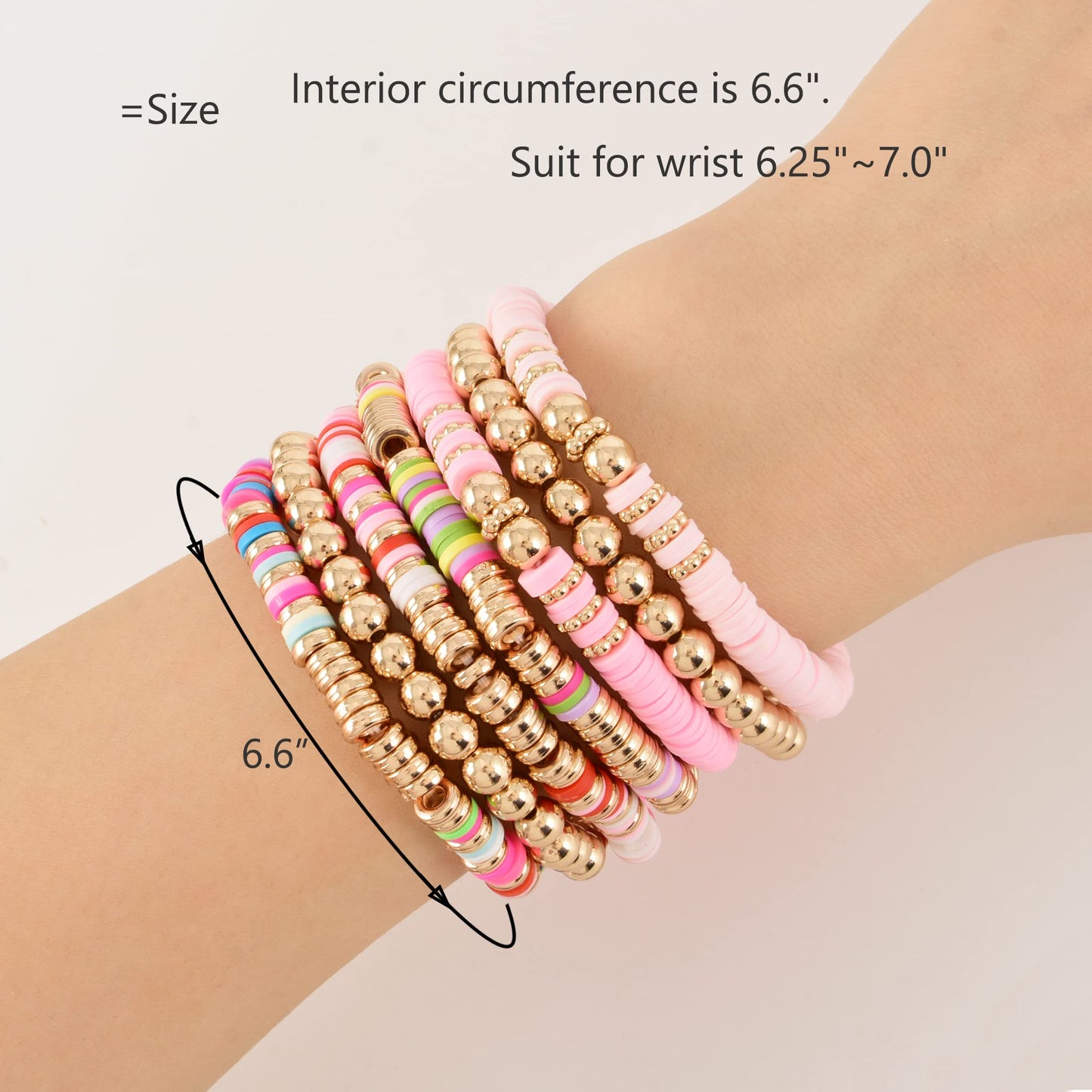 GOOJIDS Surfer Heishi Clay Bead Bracelets for Women Bohemian Stackable Gold Plated Beaded Stretch Bracelets Elastic Layering Friendship Bracelets Set Boho Jewelry