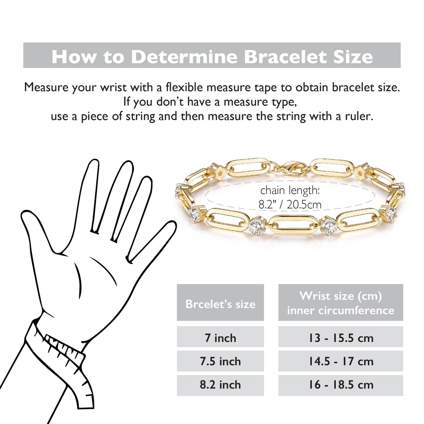 shinelab Paperclip Bracelet for Women Couple Bracelets with CZ Chain Strand Jewelry for Men_8.2inches