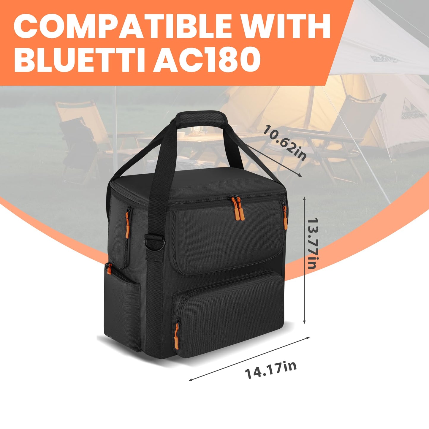 Carrying Case Compatible with BLUETTI AC180, Power Station Travel Bag Padded for AC180 with Multi-pockets, Protective Cover Storage Bag with Shoulder Strap & Handle Compatible with BLUETTI AC180