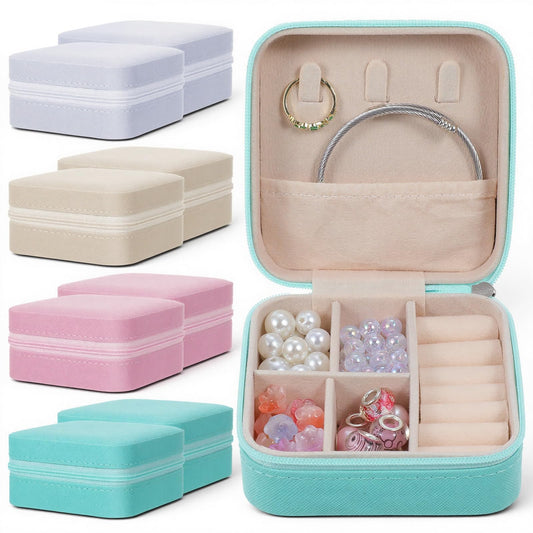 Afcabakila Mini Travel Jewelry Case, Portable Jewelry Organizer Box, Multi-Compartment Storage for Earrings, Necklaces, Rings, Gift for Women, Girls, 8 Pcs, 4 Colors